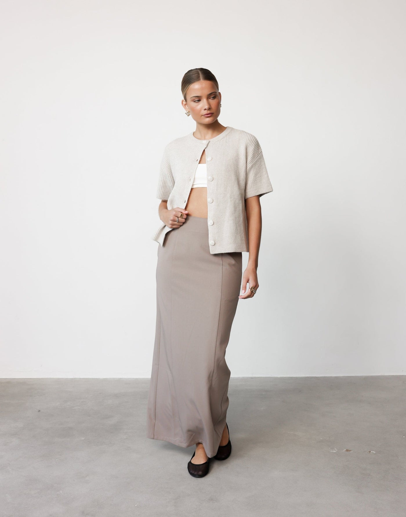 Alexander Maxi Skirt (Ash) | CHARCOAL Exclusive - Centre Back Split High Rise Maxi Skirt - Women's Skirt - Charcoal Clothing