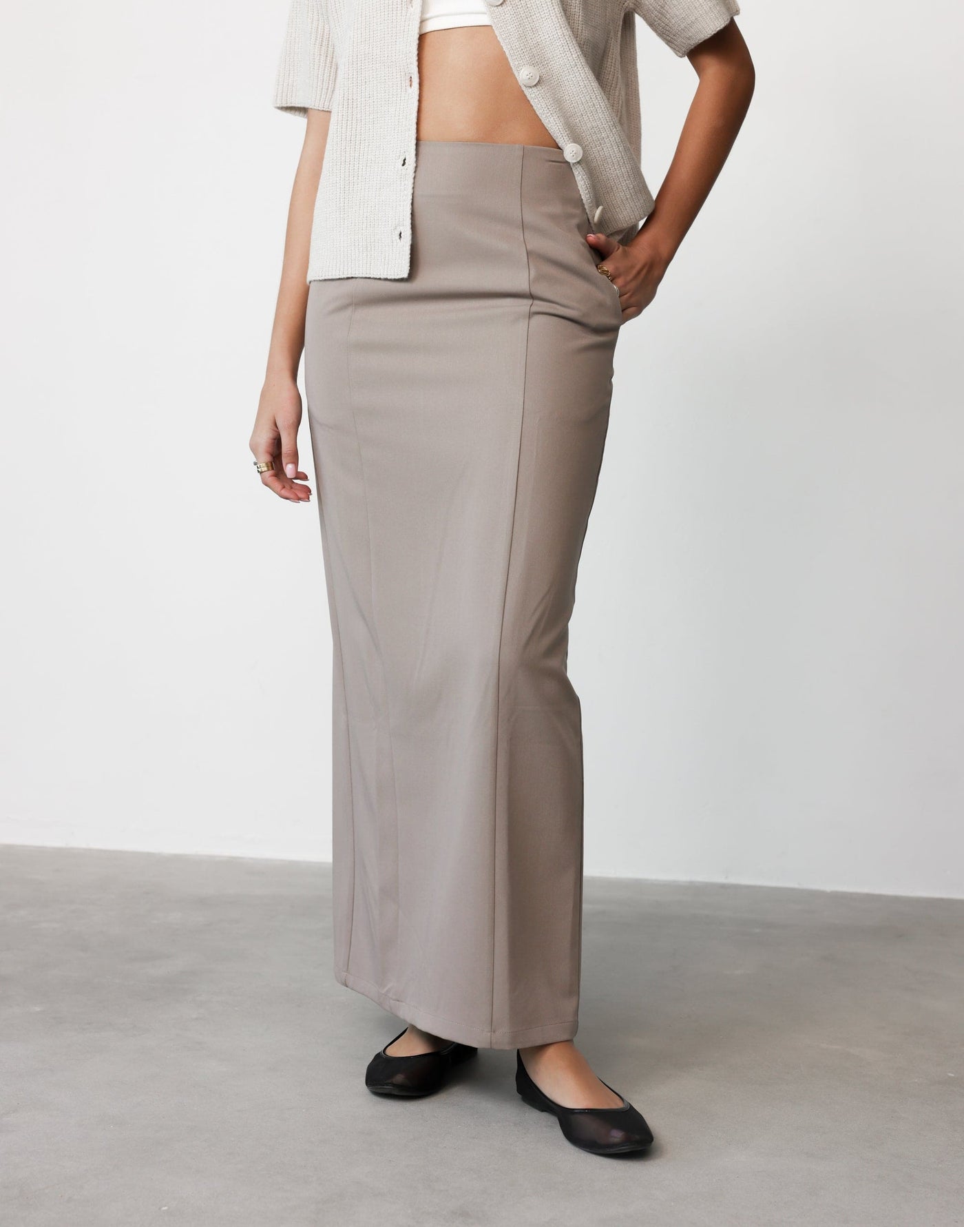 Alexander Maxi Skirt (Ash) | CHARCOAL Exclusive - Centre Back Split High Rise Maxi Skirt - Women's Skirt - Charcoal Clothing