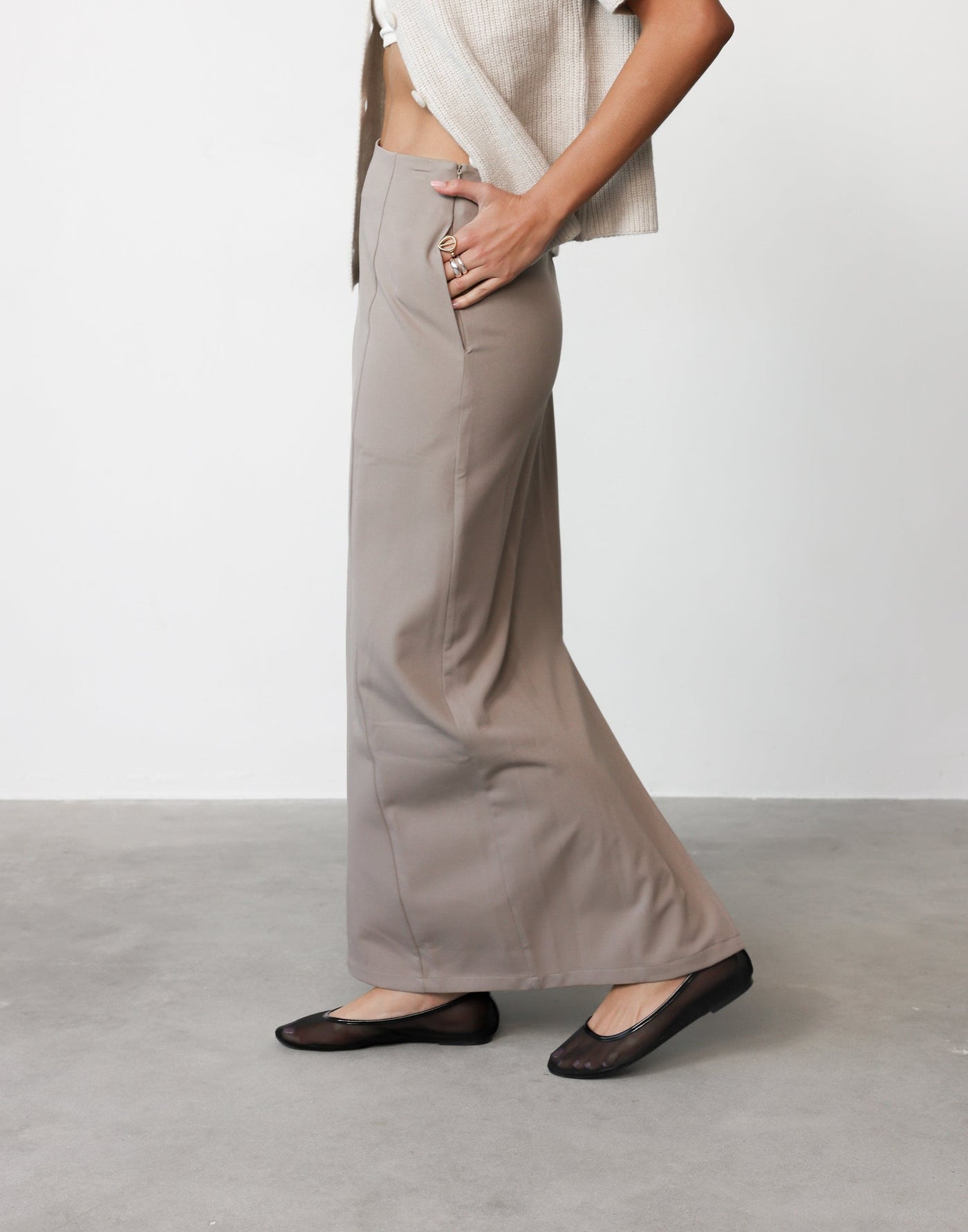 Alexander Maxi Skirt (Ash) | CHARCOAL Exclusive - Centre Back Split High Rise Maxi Skirt - Women's Skirt - Charcoal Clothing