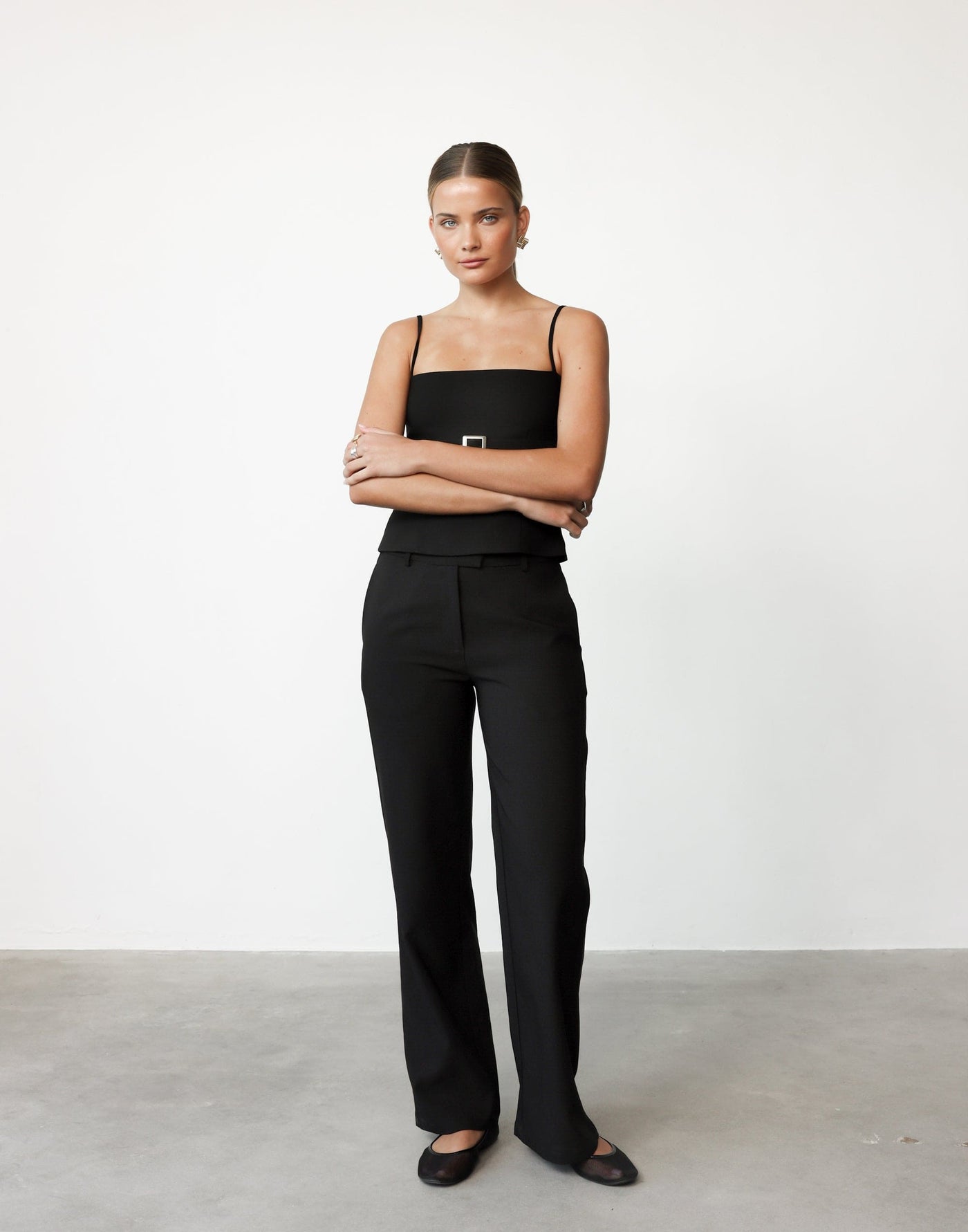 Terese Pants (Black) | CHARCOAL Exclusive - Straight Suiting Button Closure Pants - Women's Pants - Charcoal Clothing