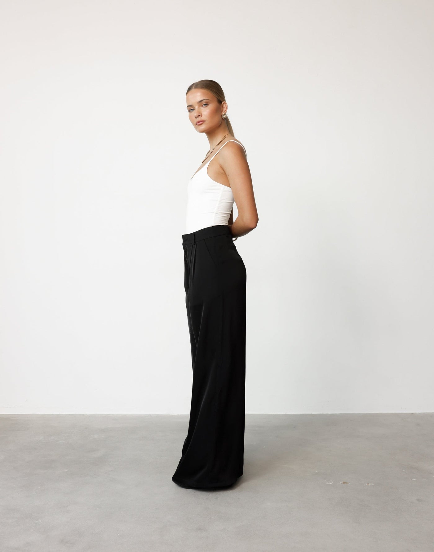 Morena Pants (Black) | CHARCOAL Exclusive - High Waisted Wide Leg Satin Pants - Women's Pants - Charcoal Clothing