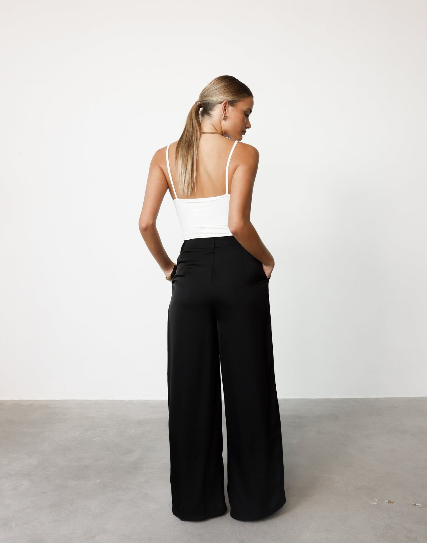 Morena Pants (Black) | CHARCOAL Exclusive - High Waisted Wide Leg Satin Pants - Women's Pants - Charcoal Clothing