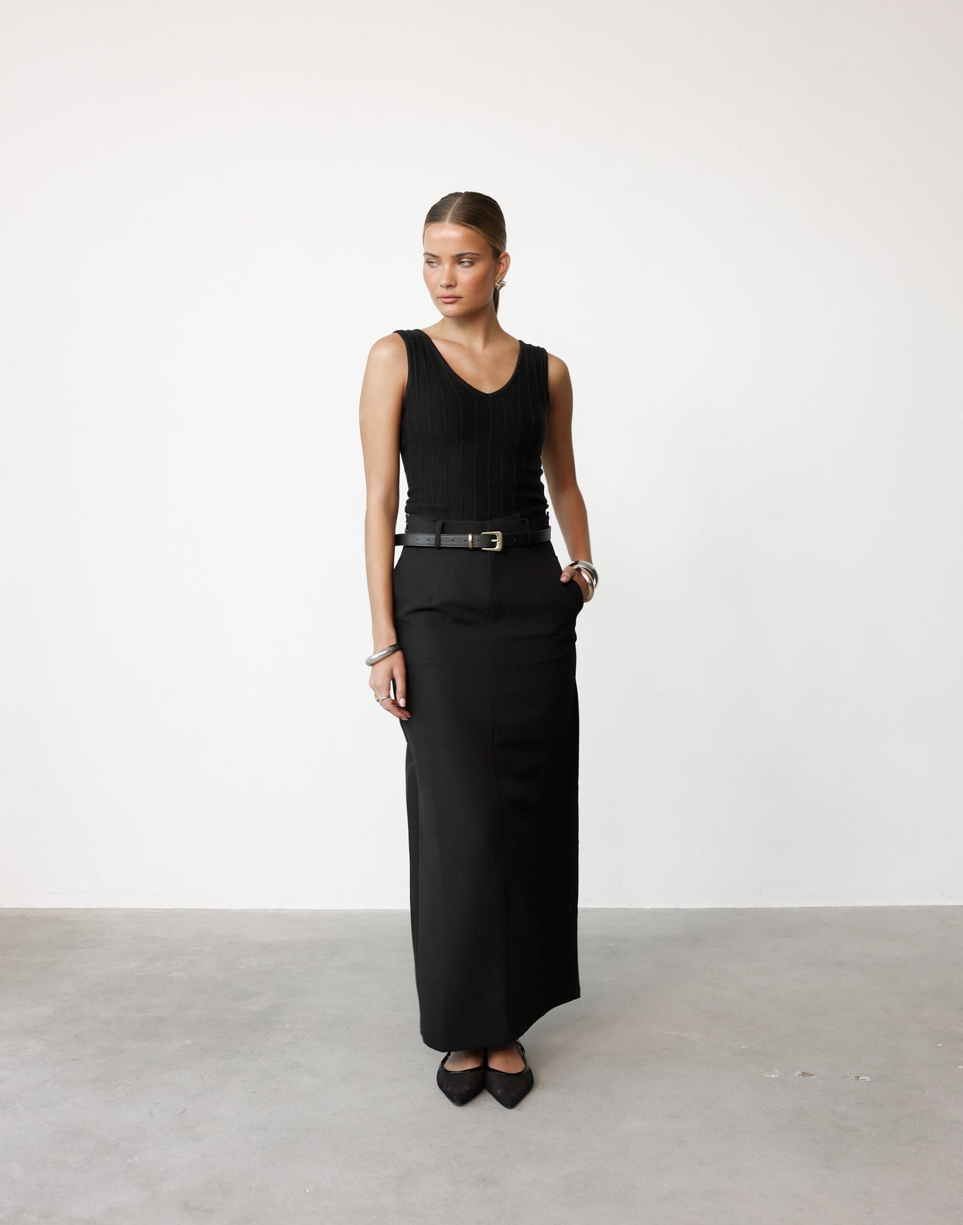 Briar Maxi Skirt (Black) | CHARCOAL Exclusive - Suiting High Waisted Lined Maxi Skirt - Women's Skirt - Charcoal Clothing