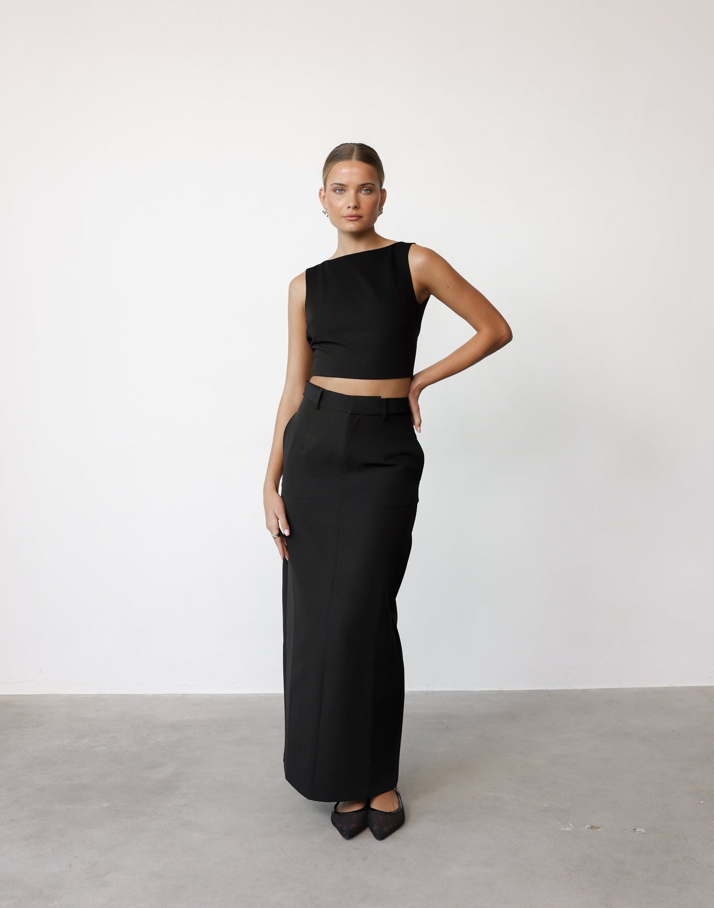 Briar Maxi Skirt (Black) | CHARCOAL Exclusive - Suiting High Waisted Lined Maxi Skirt - Women's Skirt - Charcoal Clothing