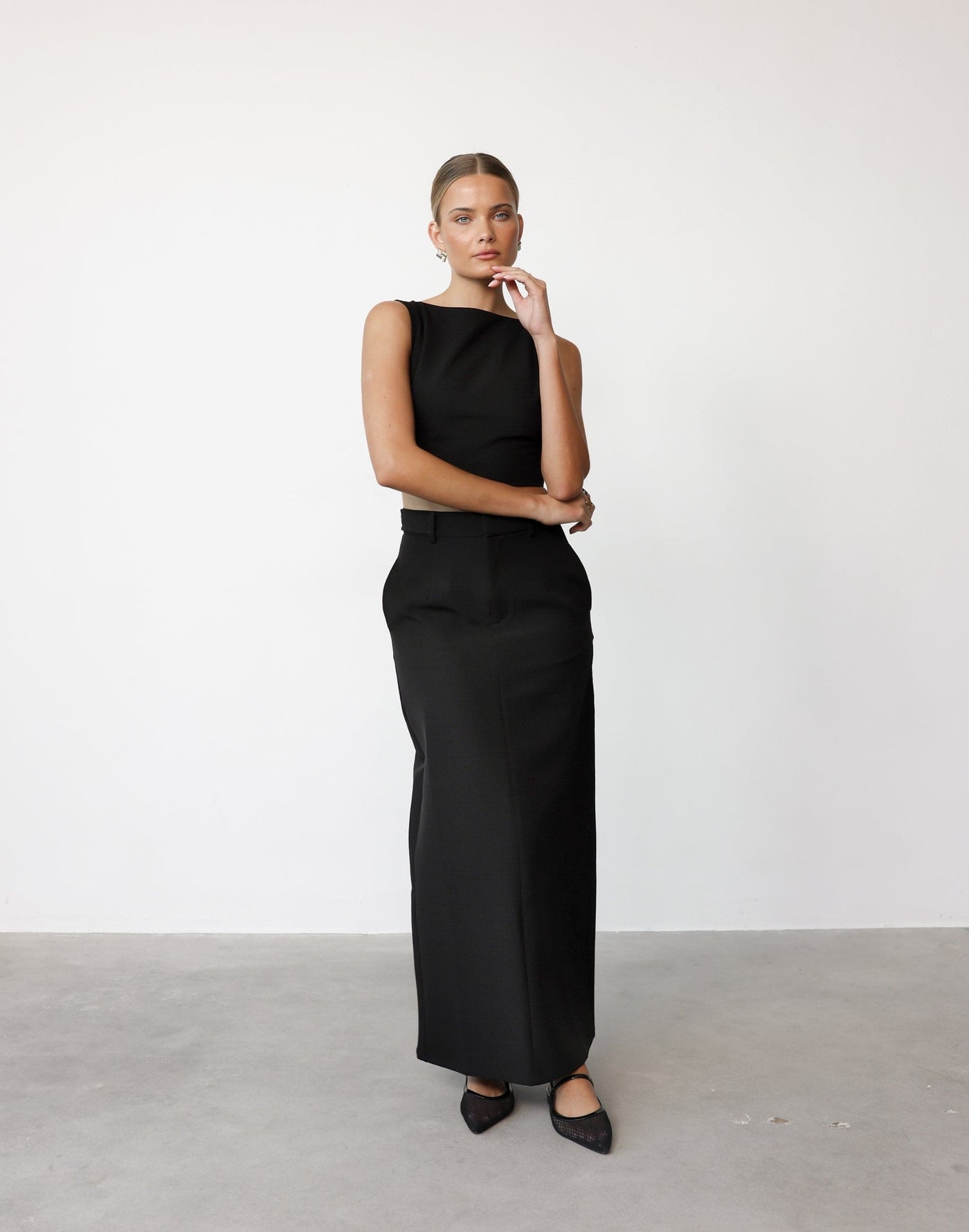 Briar Maxi Skirt (Black) | CHARCOAL Exclusive - Suiting High Waisted Lined Maxi Skirt - Women's Skirt - Charcoal Clothing