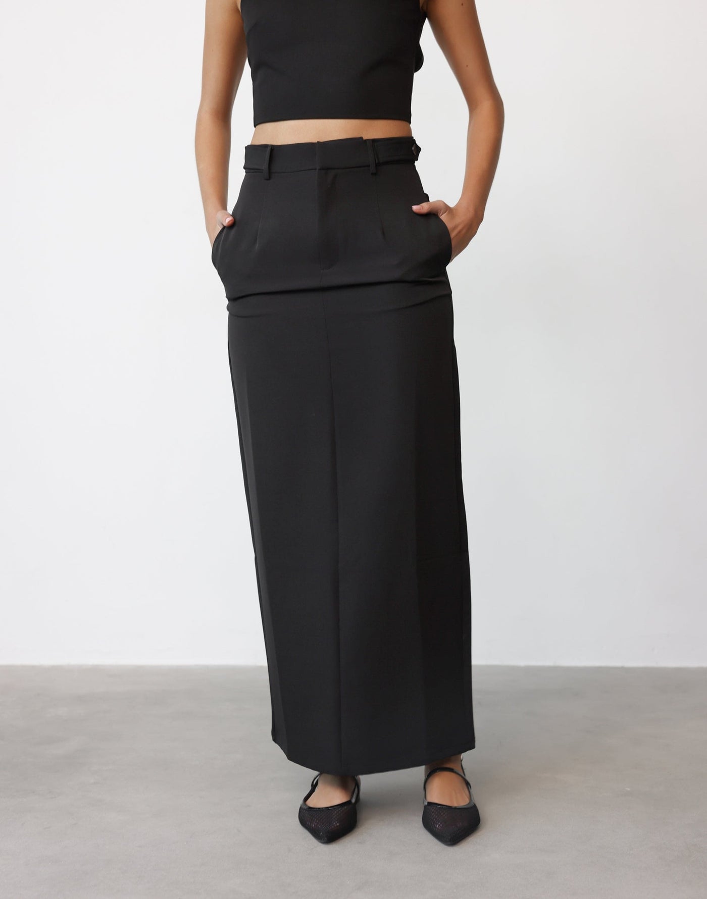 Briar Maxi Skirt (Black) | CHARCOAL Exclusive - Suiting High Waisted Lined Maxi Skirt - Women's Skirt - Charcoal Clothing