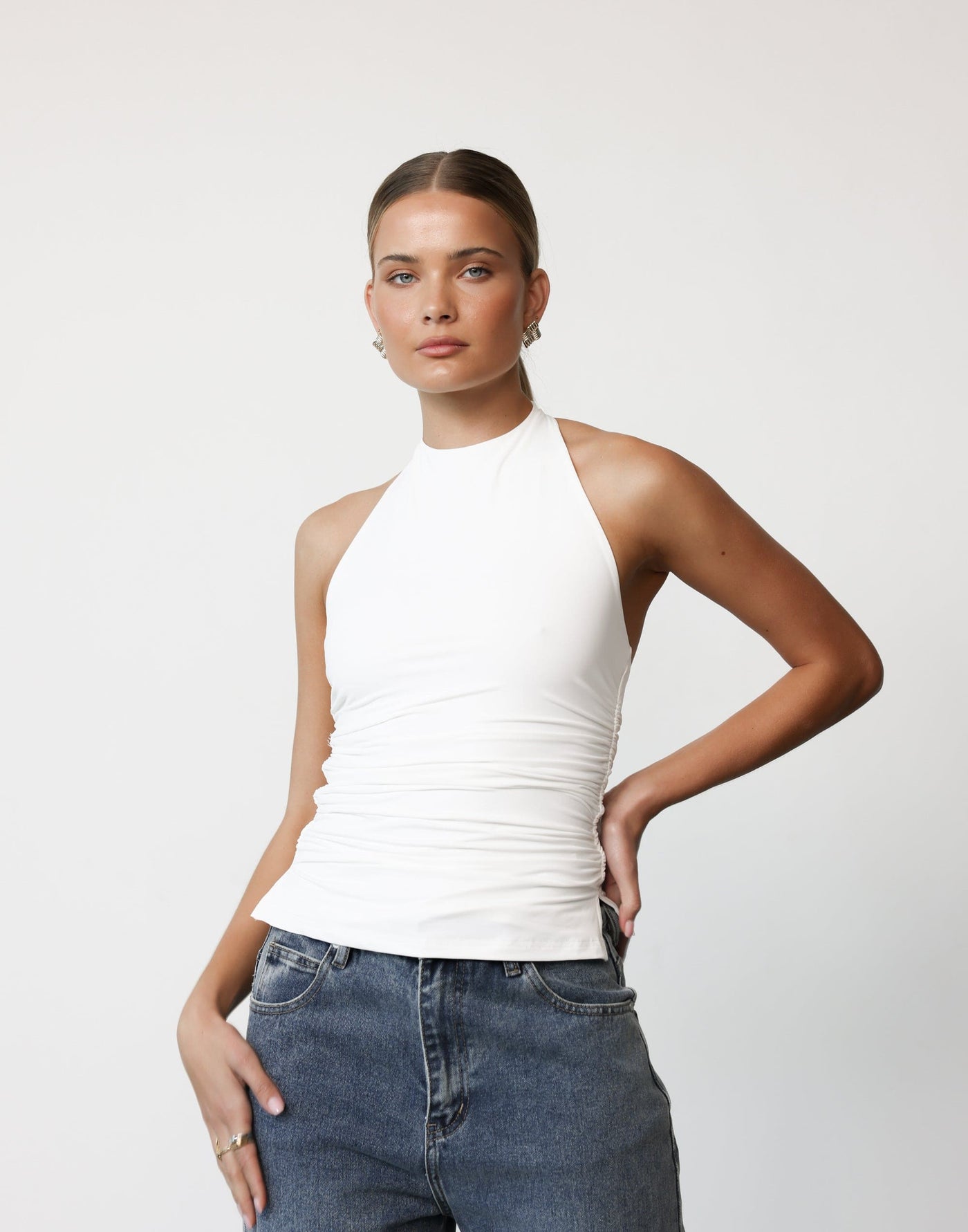 Callista Top (White) | CHARCOAL Exclusive - High Halter Neck Low Back ...