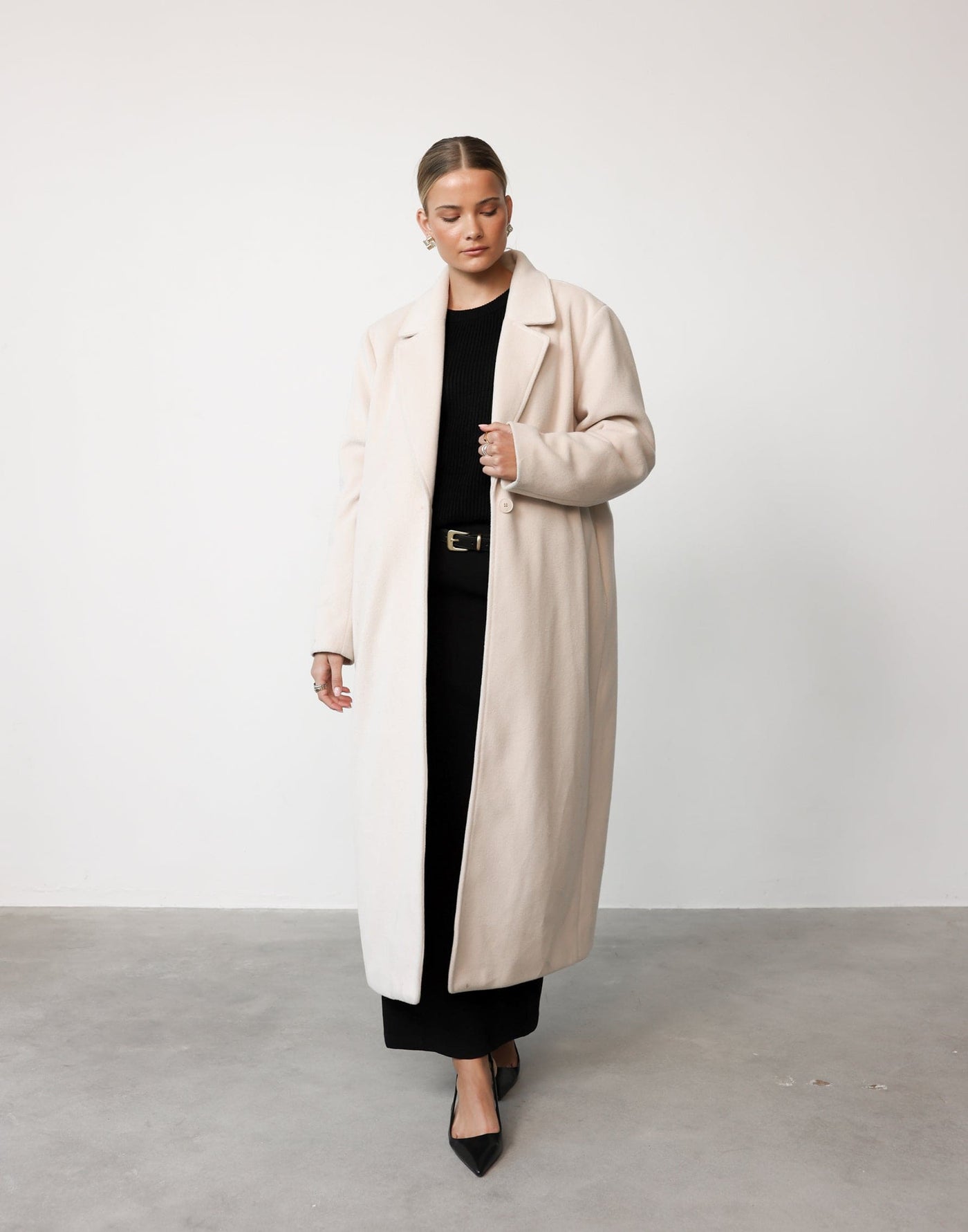 Abbey Trench Coat (Cream) | CHARCOAL Exclusive - Textured Thick Lined Collared Trench Coat - Women's Outerwear - Charcoal Clothing