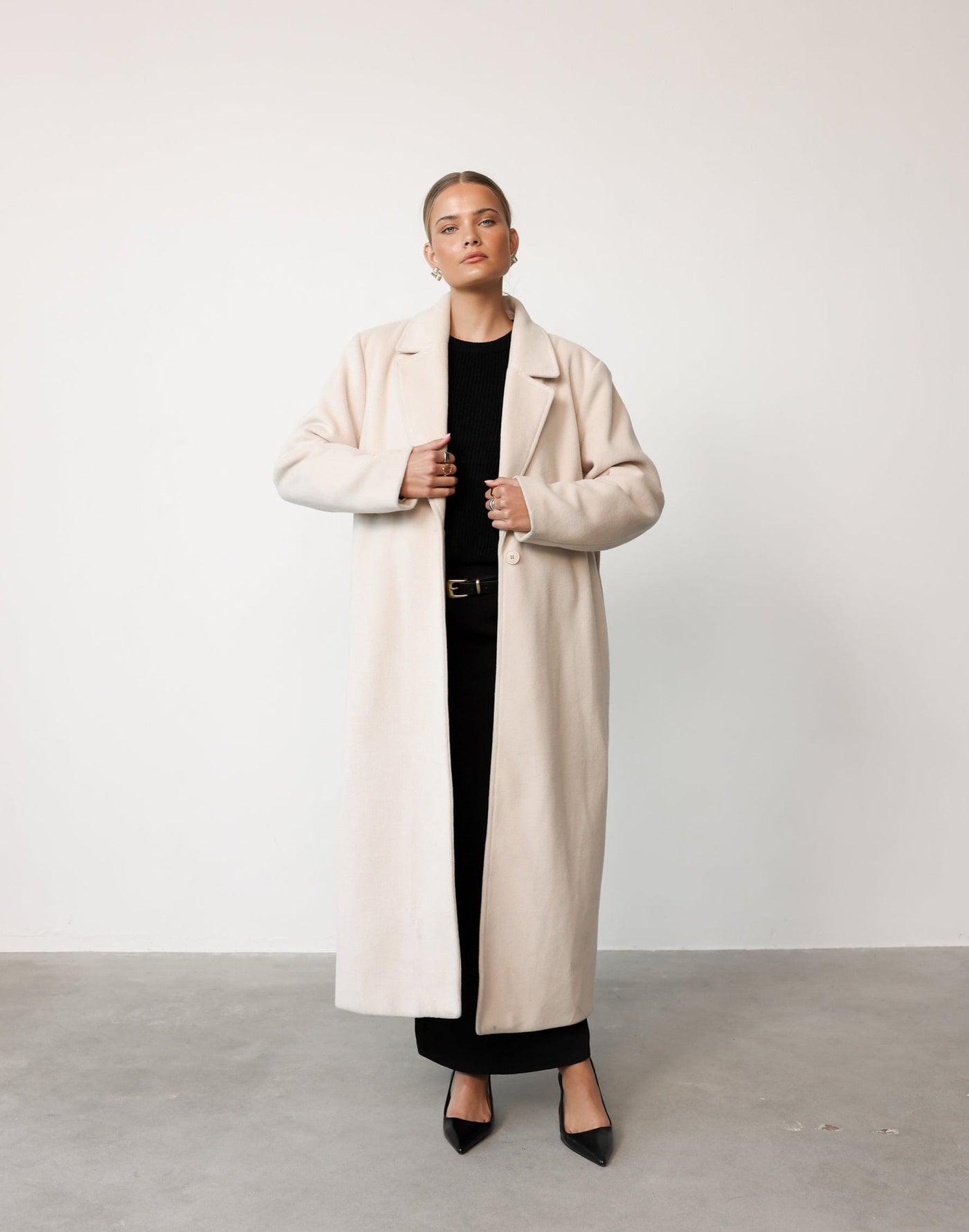 Abbey Trench Coat (Cream) | CHARCOAL Exclusive - Textured Thick Lined Collared Trench Coat - Women's Outerwear - Charcoal Clothing