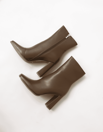 Quada Boots (Mocha) - By Billini - Simple Heeled Ankle Boot - Women's Shoes - Charcoal Clothing