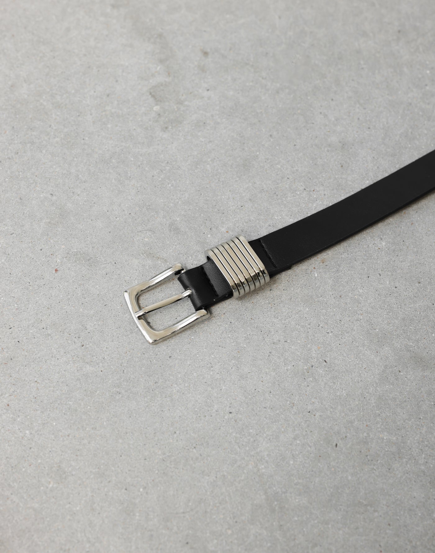 Zahra Belt (Black) - Square Buckle Stacked Keeper Loop Belts - Women's Accessories - Charcoal Clothing