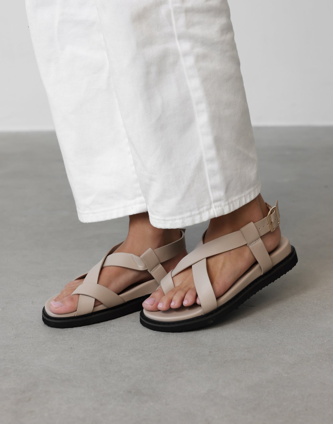 Zarai Sandals (Oat) - By Billini - Strappy Upper Buckle Fastening Toe Strap Sandal - Women's Shoes - Charcoal Clothing