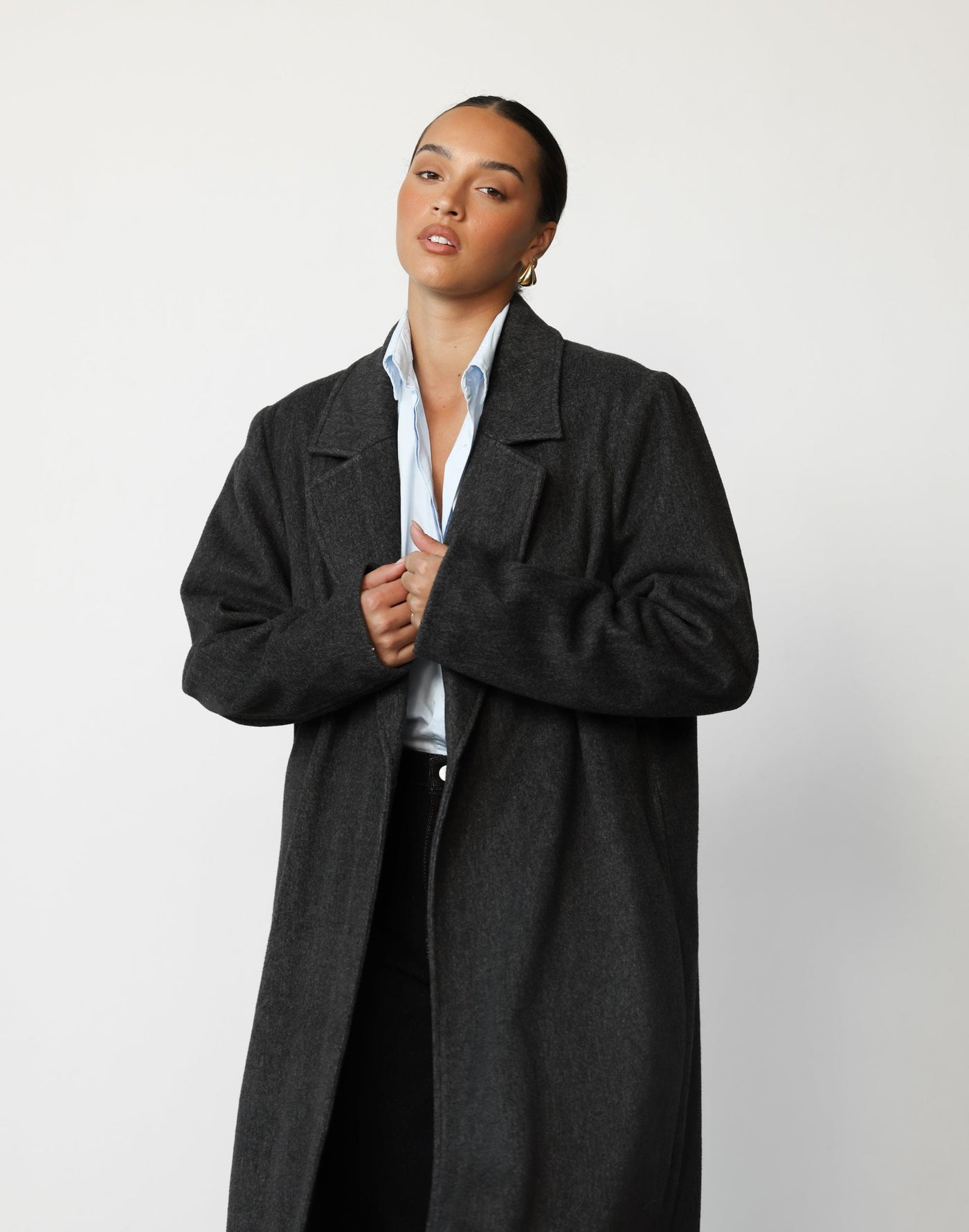 Abbey Trench Coat Slate CHARCOAL Exclusive Full Length Textured Coat