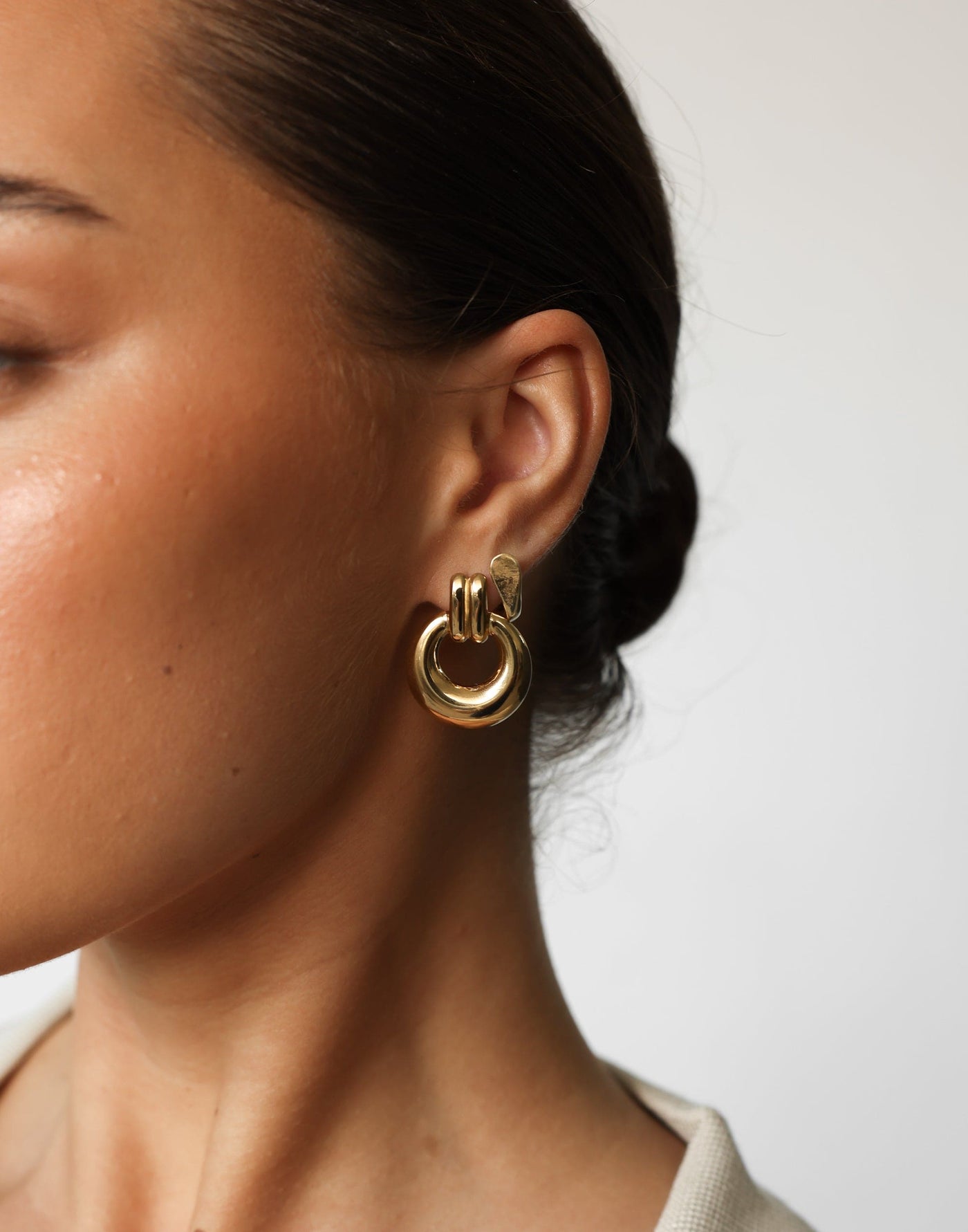 Tasha Earrings (Gold) - Hanging Hoop Style Statement Earring - Women's Accessories - Charcoal Clothing