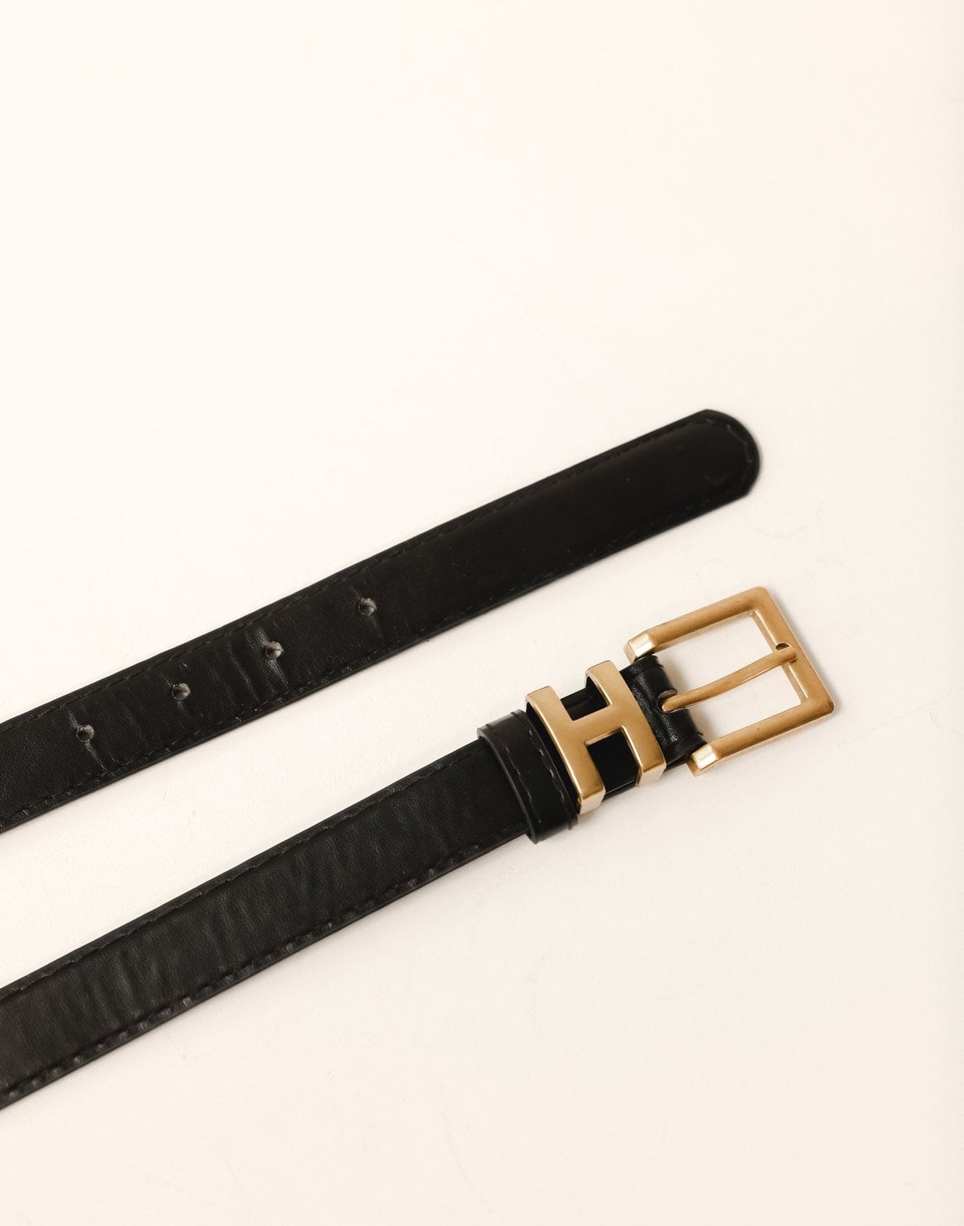 Harlem Belt (Black) - H-Shaped Buckle Faux Leather Belt - Women's Accessories - Charcoal Clothing