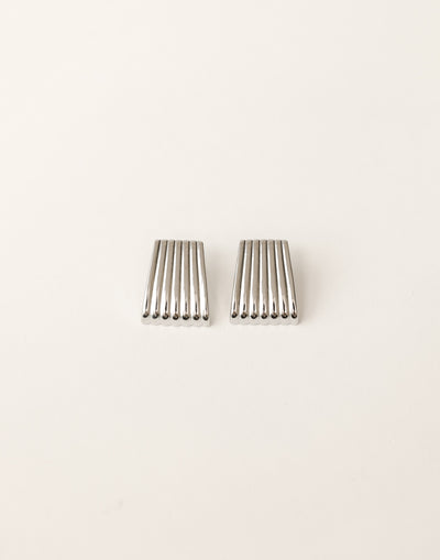 Teyana Earrings (Silver) - Flared Rectangular Shape Statement Earring - Women's Accessories - Charcoal Clothing