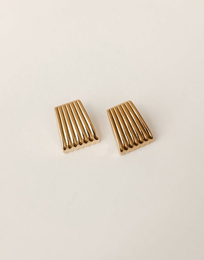 Teyana Earrings (Gold) - Flared Rectangular Shape Statement Earring - Women's Accessories - Charcoal Clothing