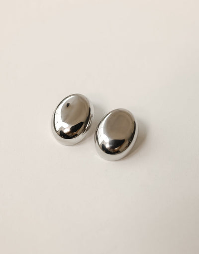 Reanna Earrings (Silver) - Rounded Smooth Finish Statement Earrings - Women's Accessories - Charcoal Clothing