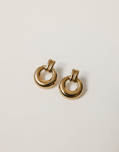 Tasha Earrings (Gold) - Hanging Hoop Style Statement Earring - Women's Accessories - Charcoal Clothing