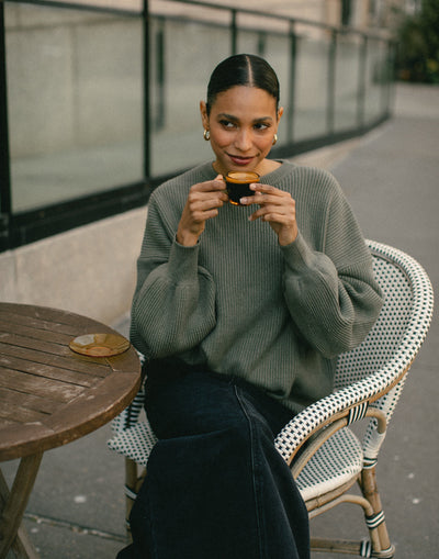 Zac Jumper (Dusty Olive) | CHARCOAL Exclusive - Oversized Cuffed Drop Shoulder Jumper/Sweater - Women's Top - Charcoal Clothing