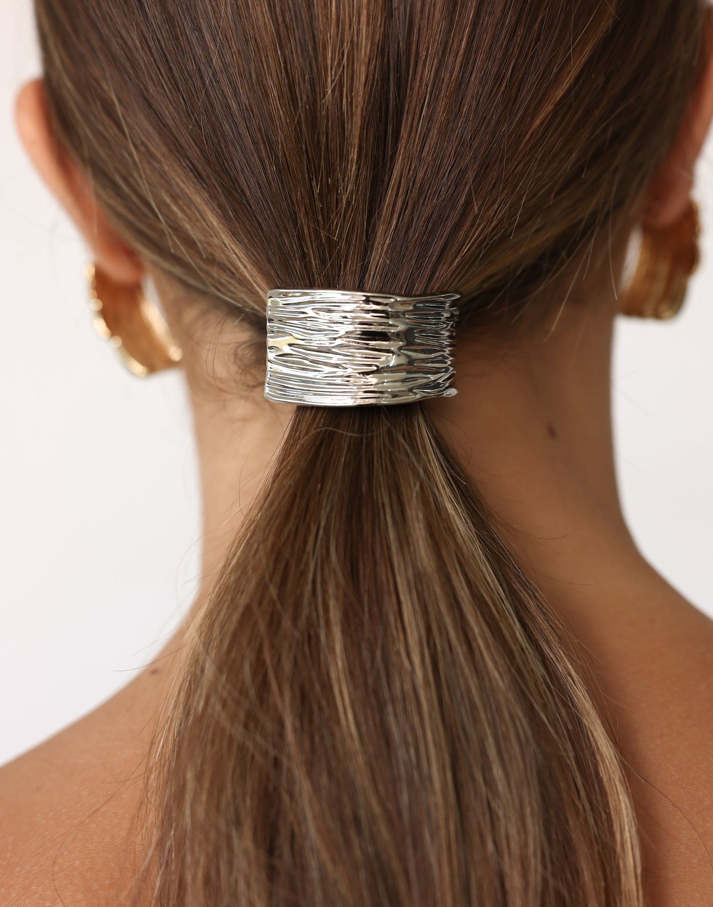 Tasha Hair Tie (Silver) - Gold Hardware Hair Tie - Women's Accessories - Charcoal Clothing