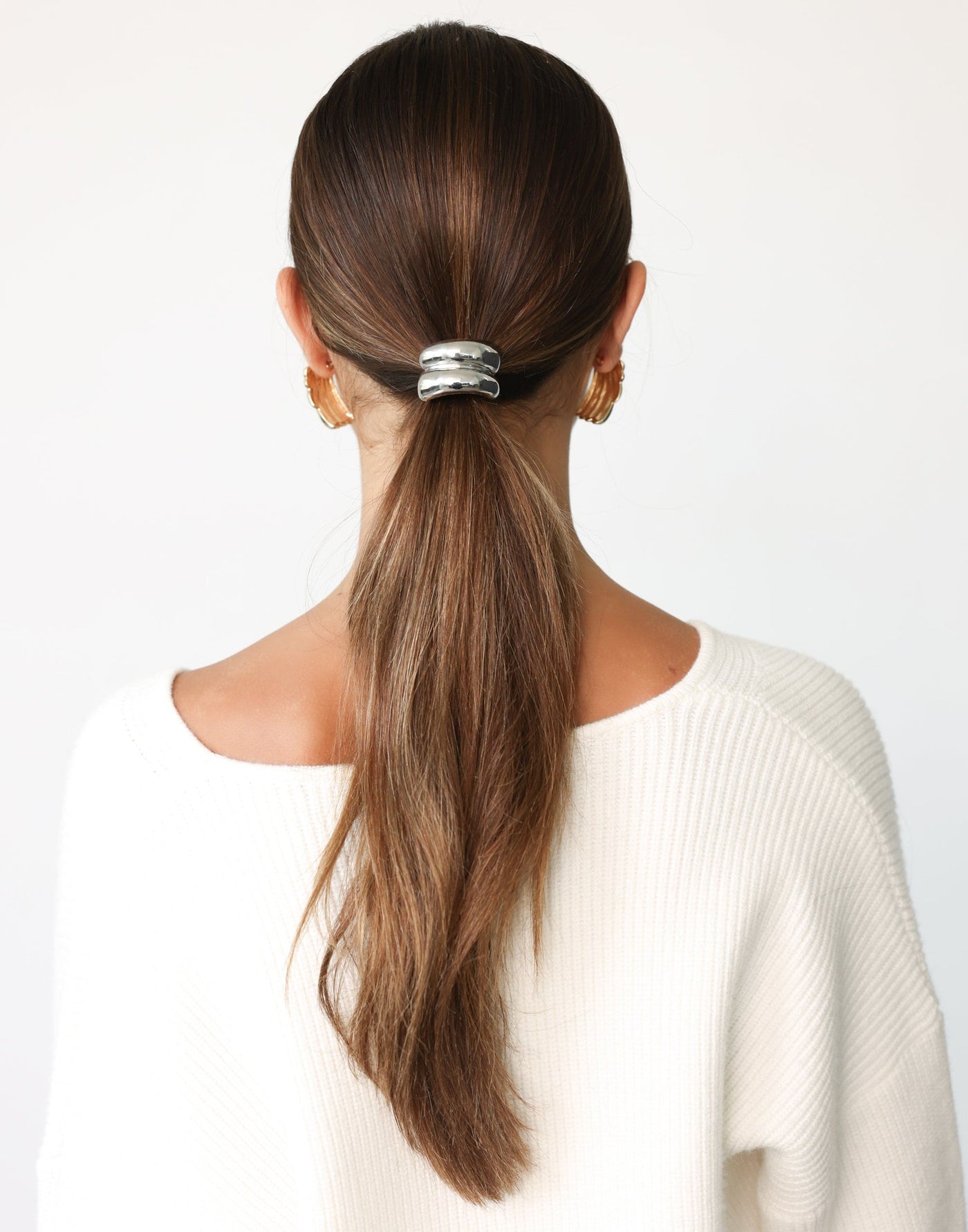 Jordin Hair Tie (Silver) - Gold Detail Basic Hair Tie - Women's Accessories - Charcoal Clothing