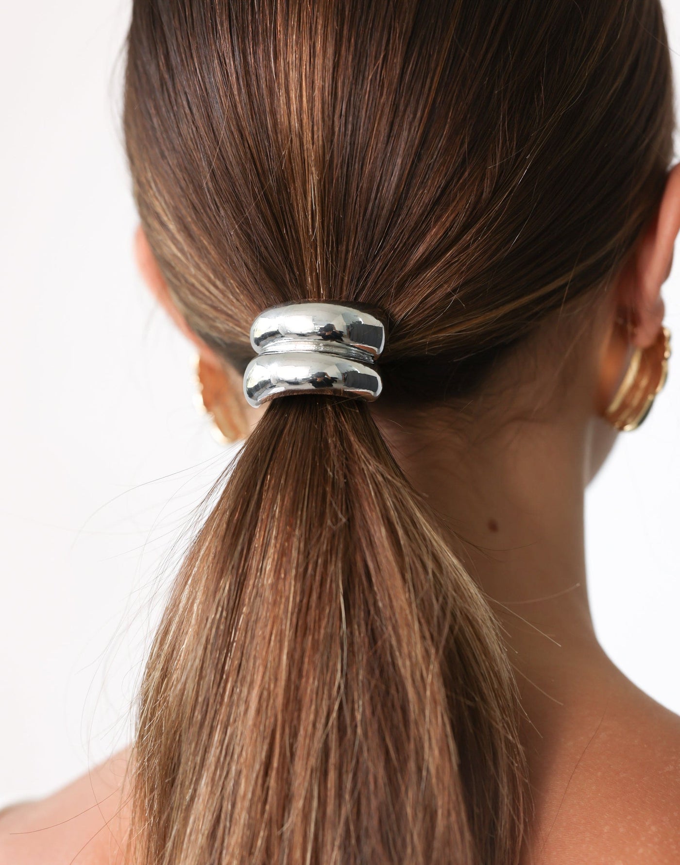 Jordin Hair Tie (Silver) - Gold Detail Basic Hair Tie - Women's Accessories - Charcoal Clothing