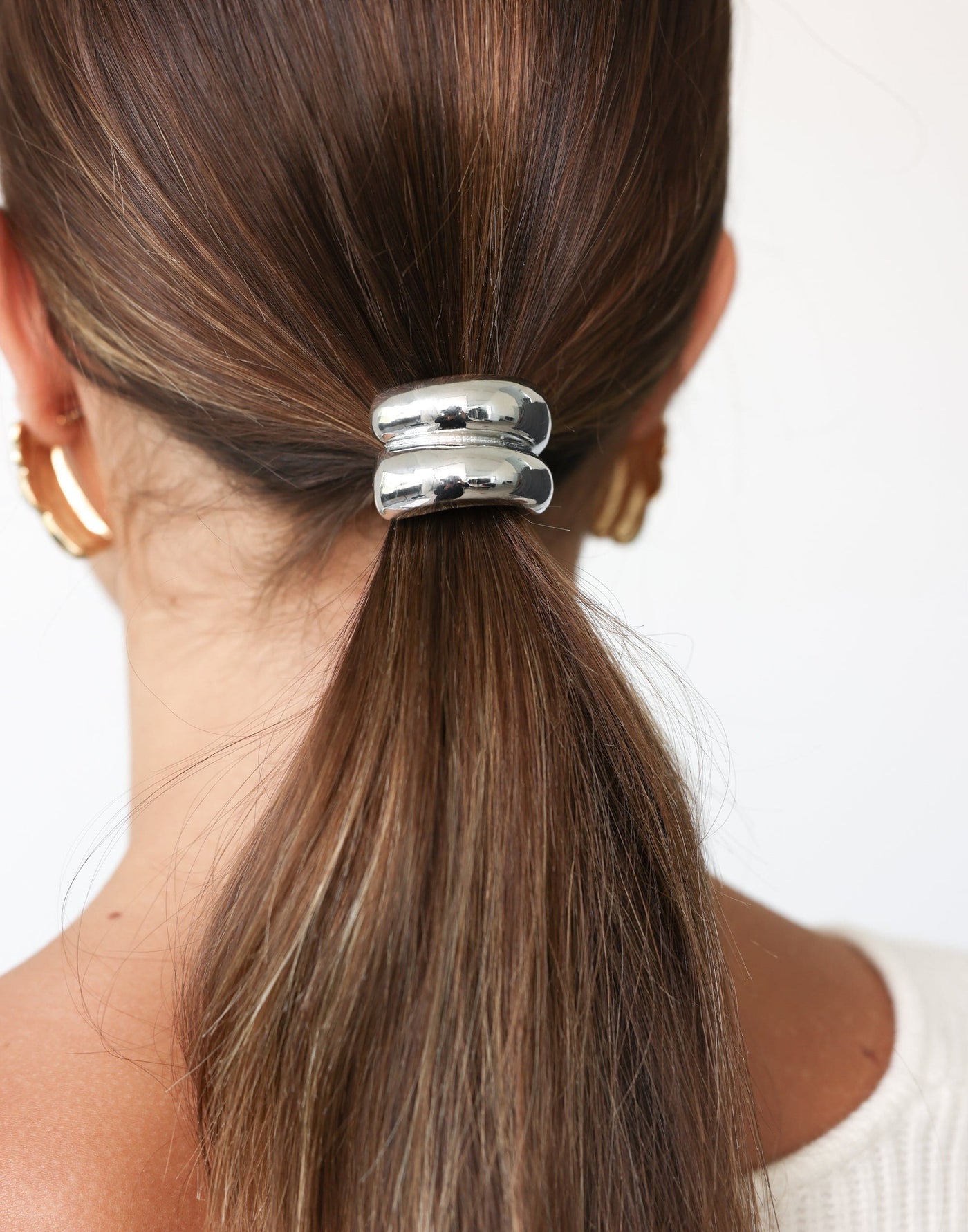 Jordin Hair Tie (Silver) - Gold Detail Basic Hair Tie - Women's Accessories - Charcoal Clothing