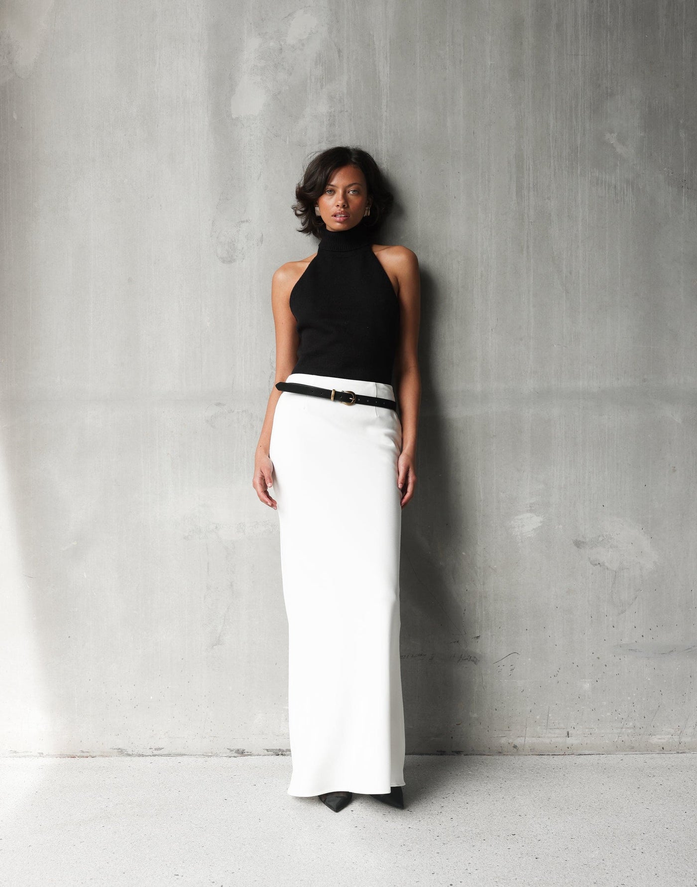 Lilou Maxi Skirt (White) | CHARCOAL Exclusive - Dart Detailed High Waisted Flare Skirt - Women's Skirt - Charcoal Clothing