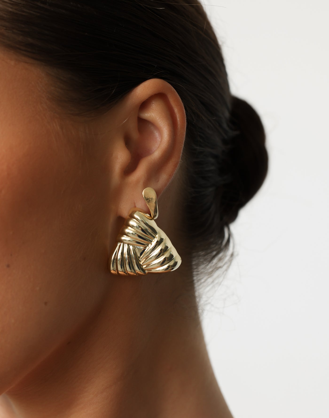 Mina Earrings (Gold) - Weaved Triangular Shaped Statement Earring - Women's Accessories - Charcoal Clothing