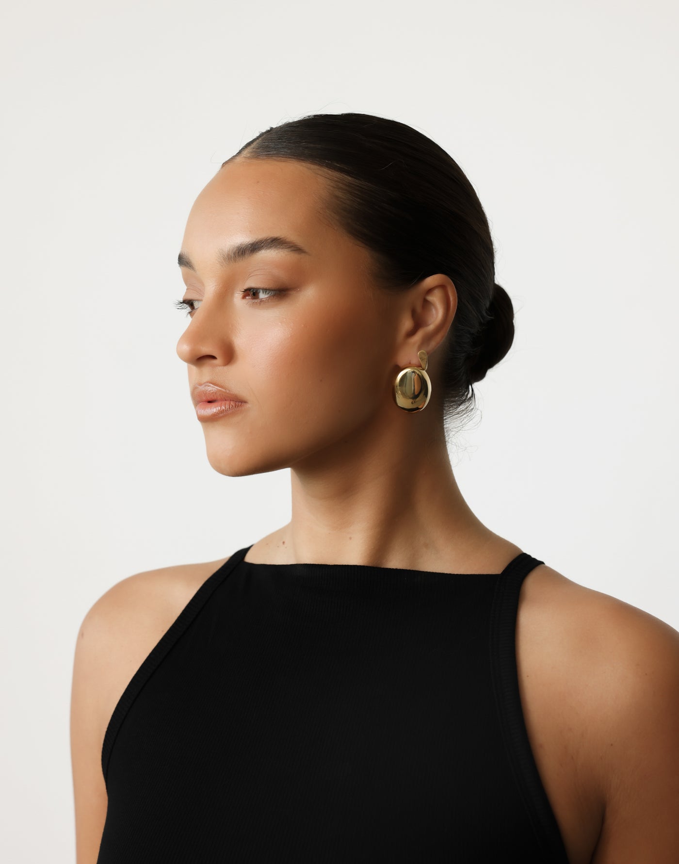 Reanna Earrings (Gold) - Rounded Smooth Finish Statement Earrings - Women's Accessories - Charcoal Clothing