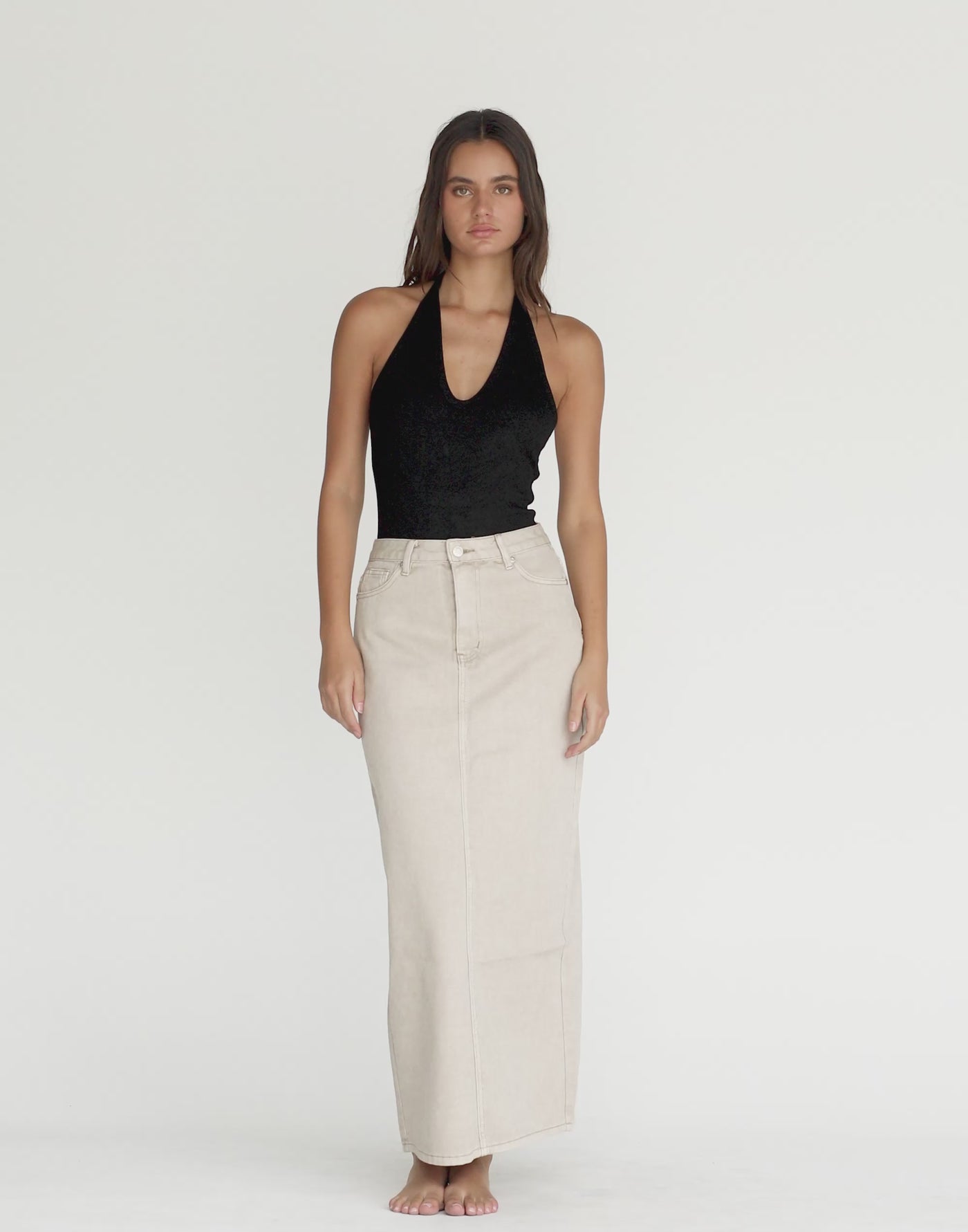 Tyler Denim Maxi Skirt (Vintage Stone)