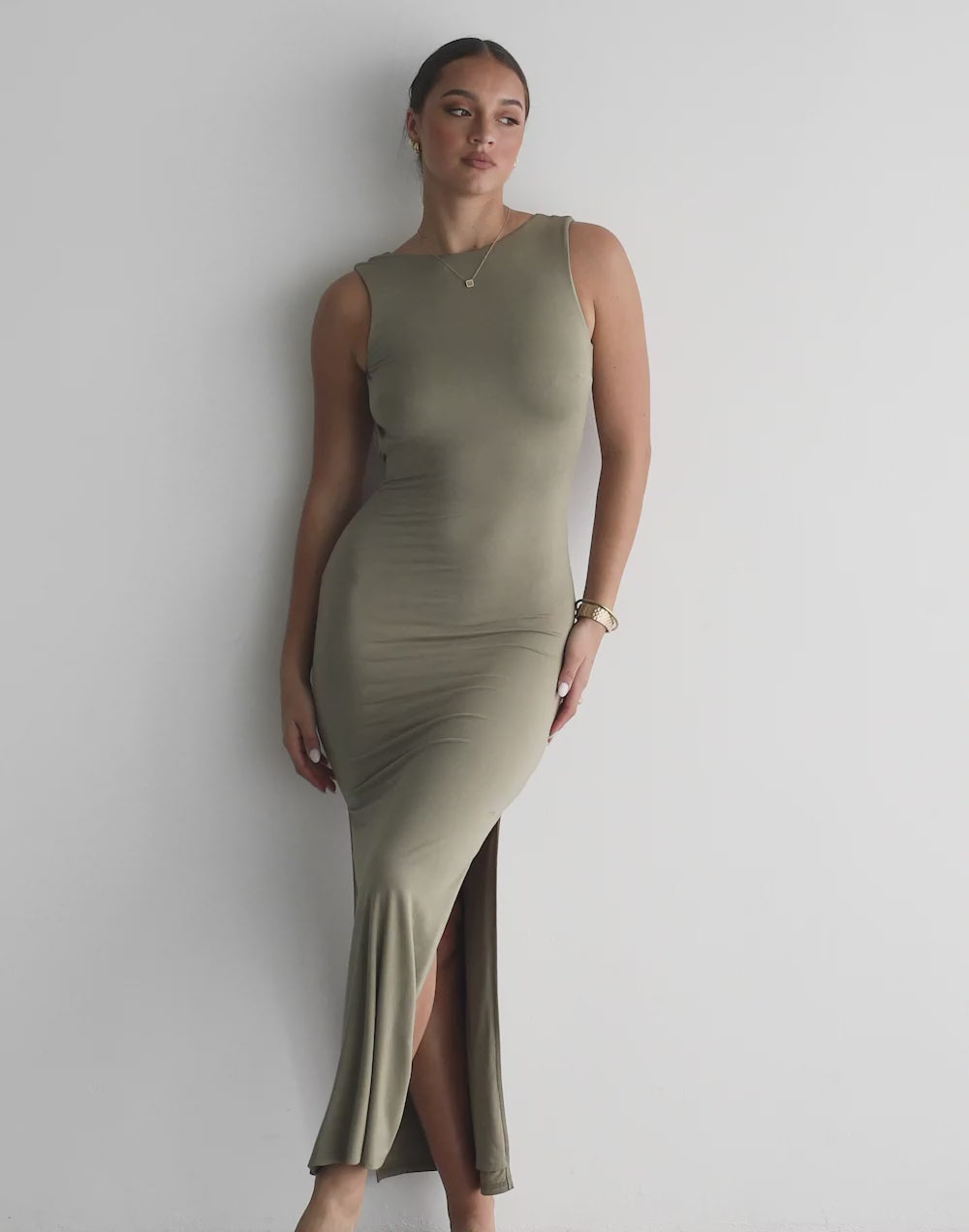 Luna Maxi Dress (Light Khaki)