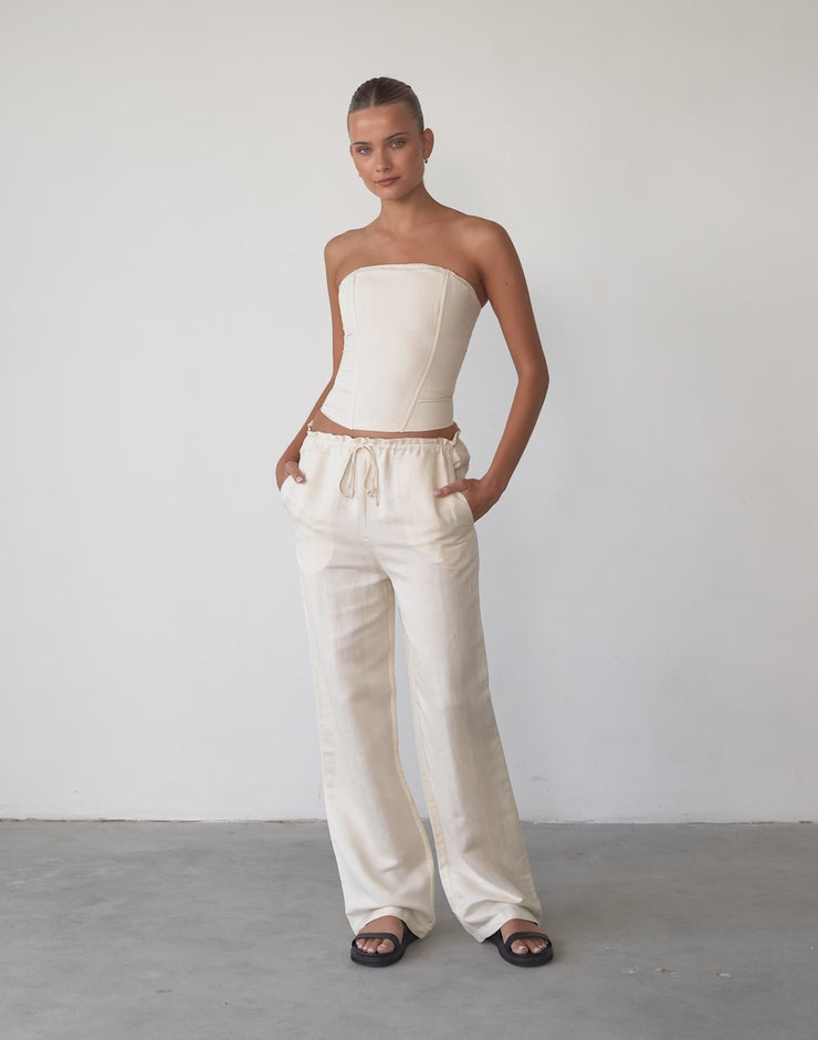 Off White Cotton Cream Trouser Pant With Lader Design Pintux