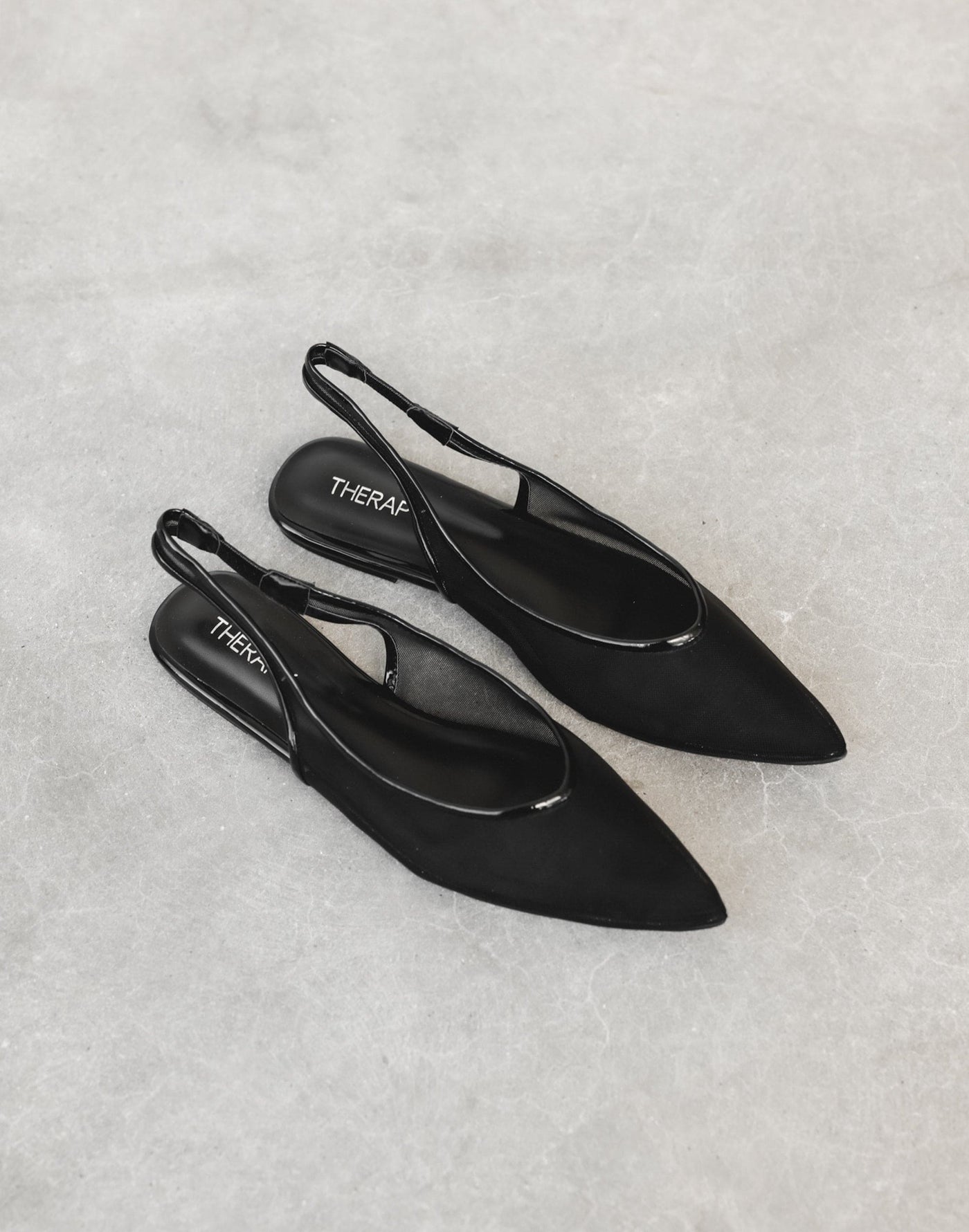 Lazer Flats (Black) - By Therapy - Mesh Upper Pointed Toe Flats - Women's Shoes - Charcoal Clothing