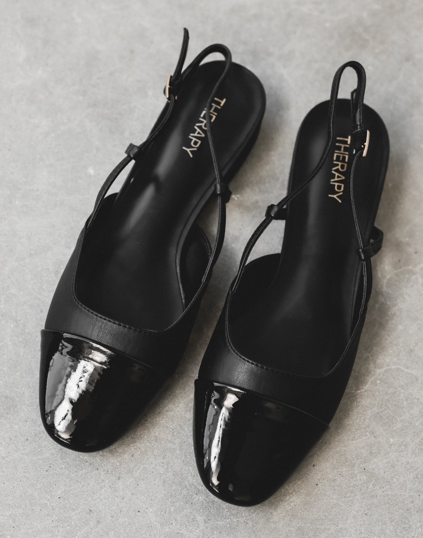 Selene Slingback Ballet (Black Smooth) - By Therapy - Low Block Heel Ballet Style Shoe - Women's Shoes - Charcoal Clothing