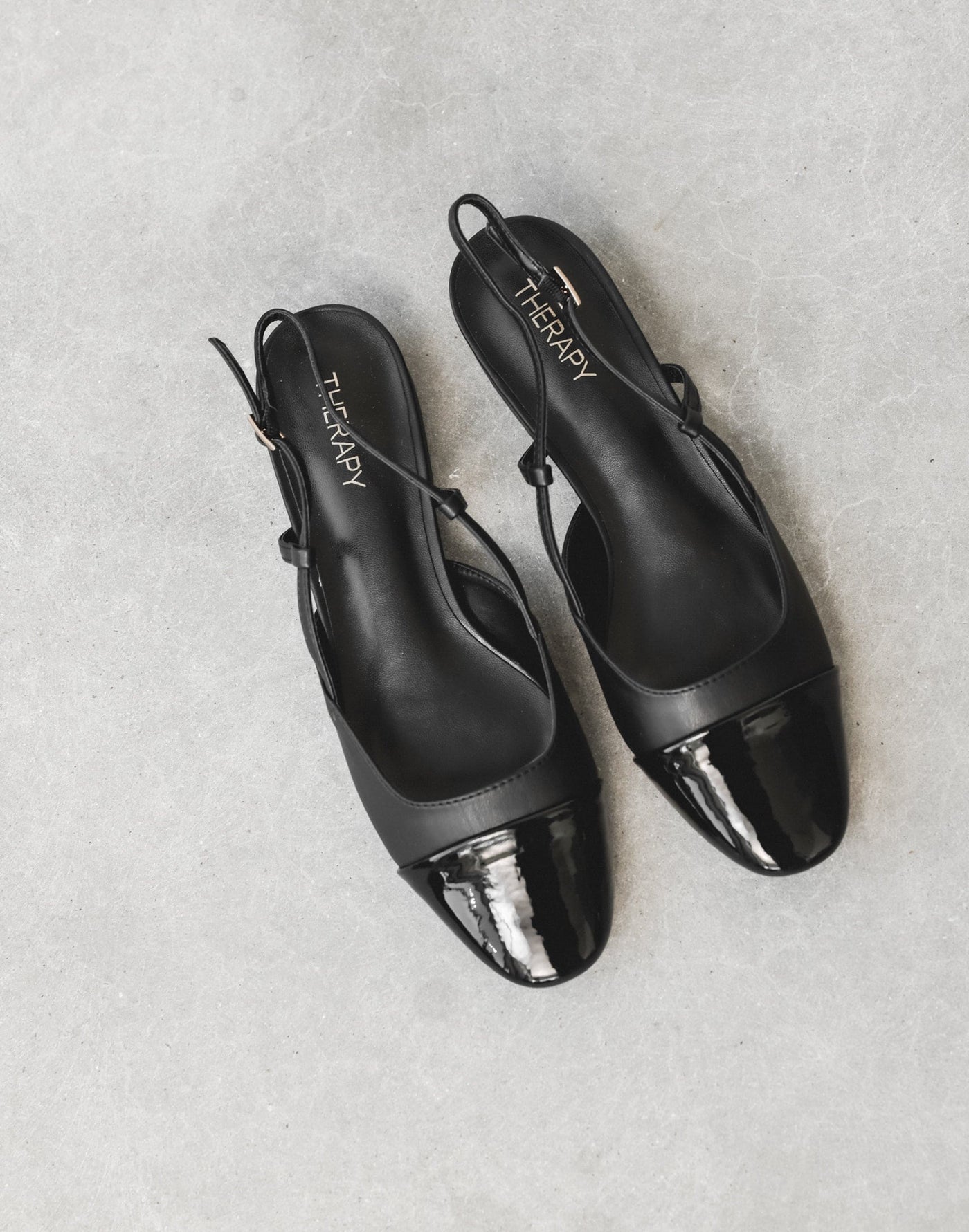 Selene Slingback Ballet (Black Smooth) - By Therapy - Low Block Heel Ballet Style Shoe - Women's Shoes - Charcoal Clothing