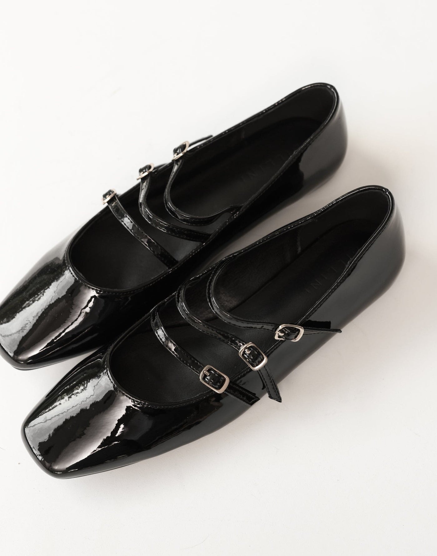 Kairo Ballet Flat (Black Patent) - By Billini - Triple Strap Rounded Square Toe Flat - Women's Shoes - Charcoal Clothing