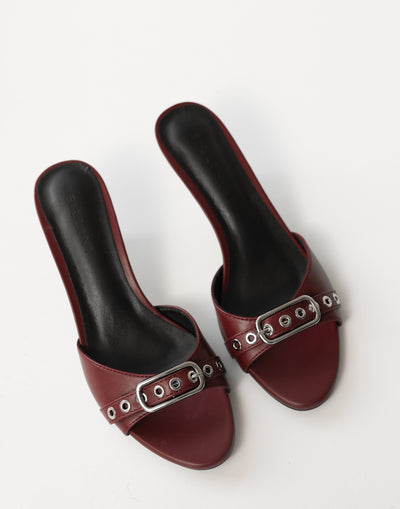 Garlyn Heels (Cherry Red) - By Billini - Low Open Toe and Heel Buckle Detail Heel - Women's Shoes - Charcoal Clothing