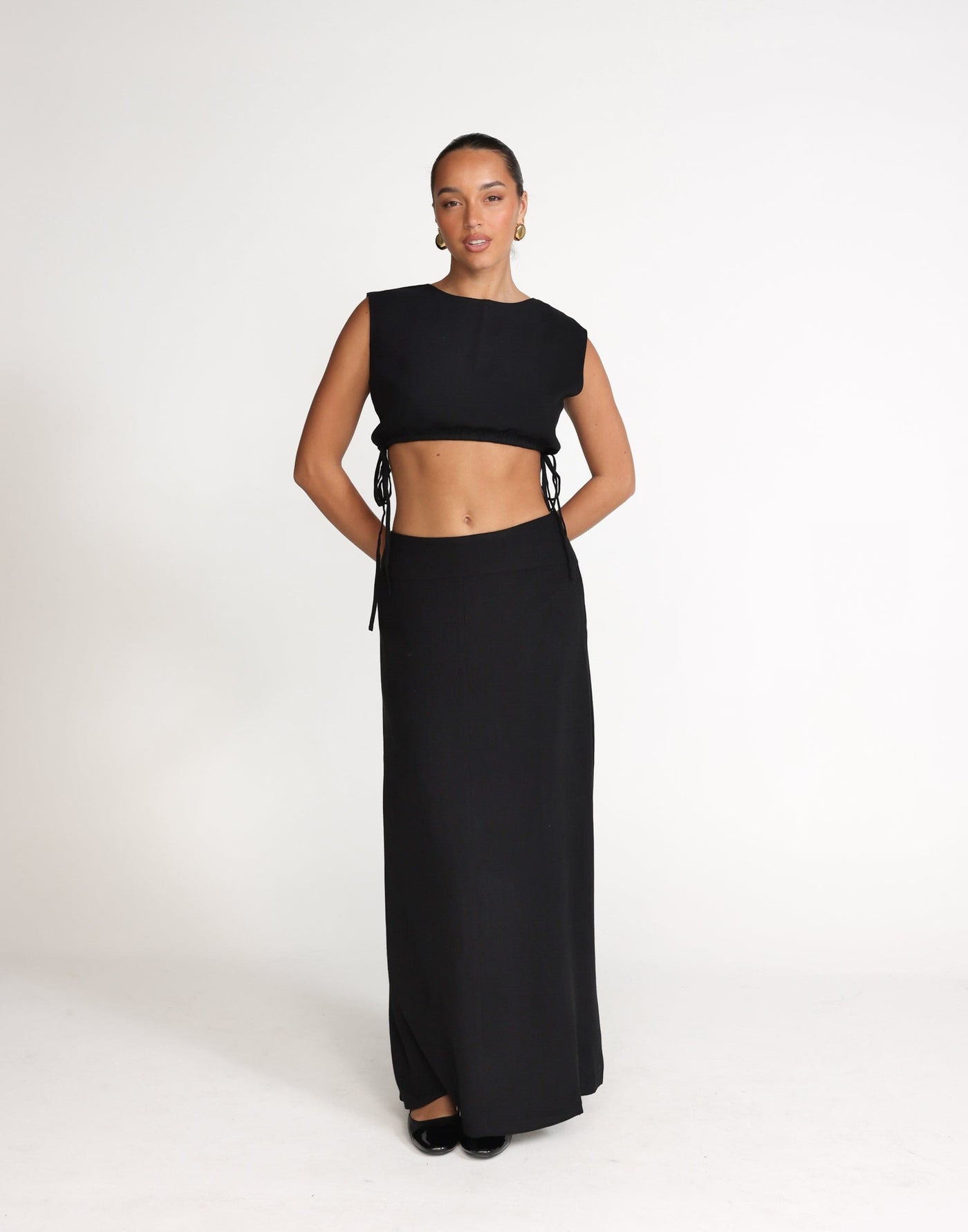 Lillian Maxi Skirt (Black) | CHARCOAL Exclusive - Low to Mid Rise Flared Linen Maxi Skirt - Women's Skirt - Charcoal Clothing