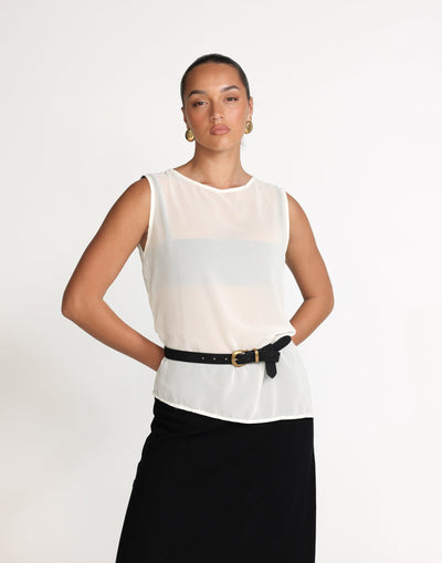 Angelo Top (Cream) | CHARCOAL Exclusive - Sheer Asymmetrical Hem Top - Women's Top - Charcoal Clothing