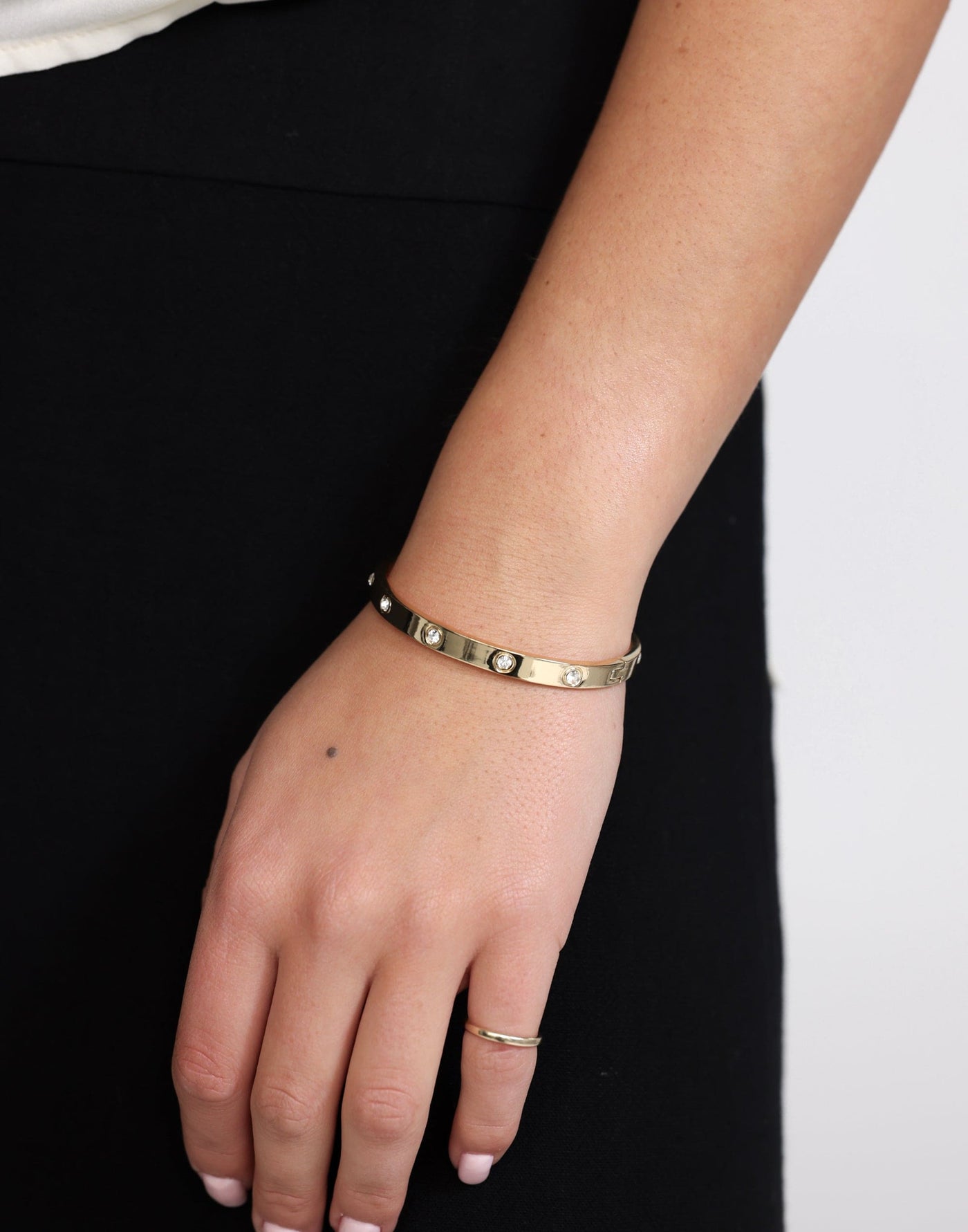 Claire Bangle (Gold) - Imitation Diamond Detail Bangle - Women's Accessories - Charcoal Clothing