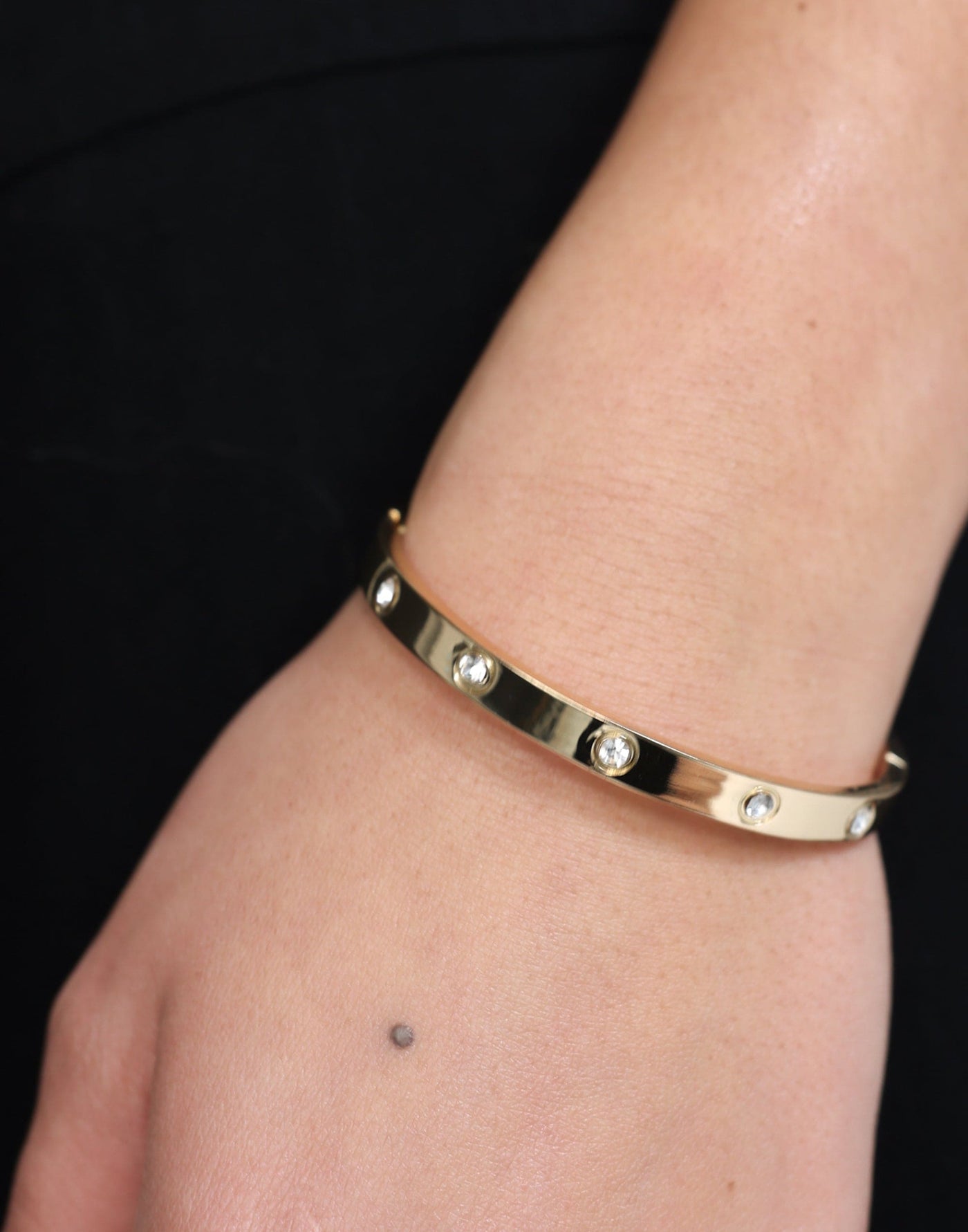 Claire Bangle (Gold) - Imitation Diamond Detail Bangle - Women's Accessories - Charcoal Clothing