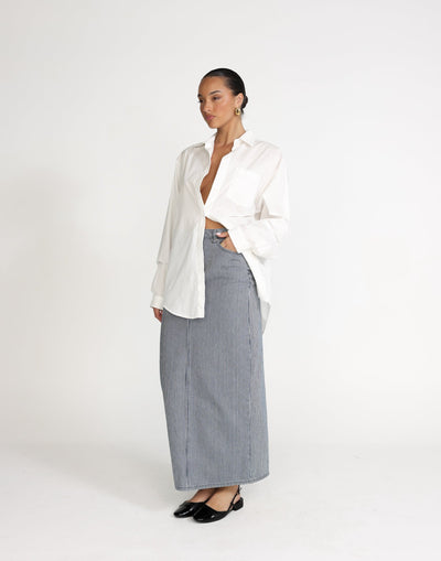 Tyler Denim Maxi Skirt (Navy Pinstripe) | CHARCOAL Exclusive - - Women's Skirt - Charcoal Clothing