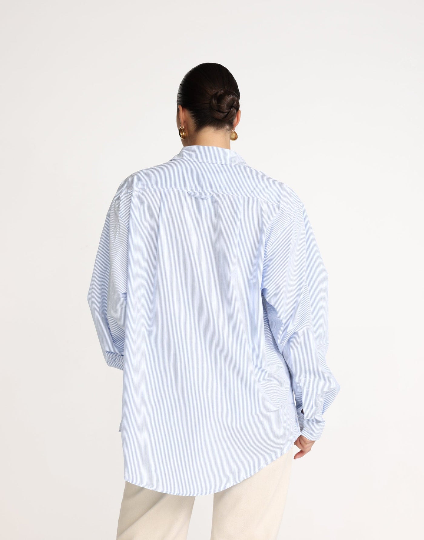 Franco Shirt (Blue/White Stripe) - Oversized Button-up Shirt - Women's Top - Charcoal Clothing