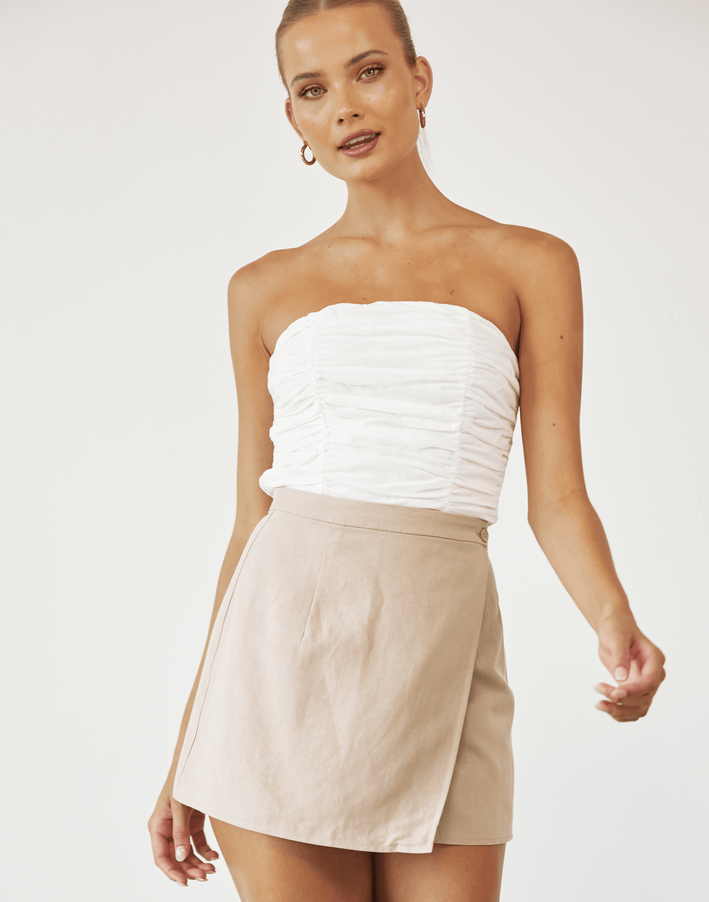 Take Me There Crop Top (White) - Strapless Ruched Crop Top - Women's Tops - Charcoal Clothing