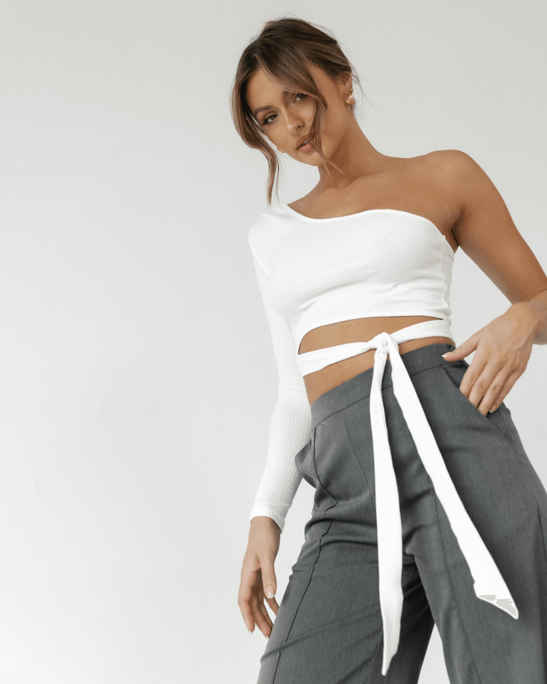 Samaya One Shoulder Top (White) - White One Shoulder Top - Women's Top - Charcoal Clothing